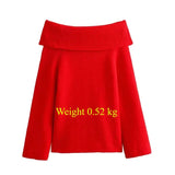 christmas outfit Dodobye Slash Neck Off Shoulder Sweater Women 2025 Spring Solid Elegant Long Sleeve Pullover Female Fashion Red Loose Ladies