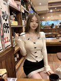 Dodobye Sweet Lace Patchwork Fake Two Piece Tops E-girl Bow Knitted Sweater Women Early Autumn Long Sleeve Slim Y2k Blouse Design