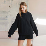 Dodobye Casual Knitted Sweater Shorts Sets Women Loose Solid Striped Pullovers Elastic Short Pants 2024 Spring Autumn Lady Chic Outfits