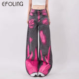 Dodobye 90s Streetwear Streetwear Baggy Jeans Women Creative Graffiti Casual Versatile Wide Leg Pants Y2k Jeans Woman High Waist Hip Hop Denim Trousers