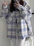 Dodobye Vintage Plaid Print Brushed Long Sleeve Blouse