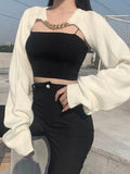 Dodobye-Metallic Chain Embellished Shrug Crop Sweater