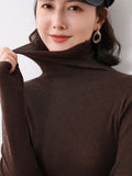 christmas outfit Dodobye Simple Skinny Long Sleeves Solid Color High-Neck Sweater Tops Pullovers