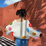 Dodobye Harajuku Flower Knitted Cardigan Women Sweet Cute Cropped Sweater Coat Y2K Streetwear Floral Knitwear Winter Korean Jumpers Tops