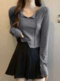 Dodobye-Solid V Neck Slit Hem Long Sleeve Knit