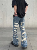 Dodobye Men's American Vintage Distressed Jeans High Street Straight Tube Loose Fitting Pants Ripped Denim Trendy Y2k 1017