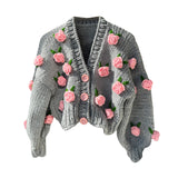 thanksgiving outfit Dodobye Women Knit Cardigan Long Sleeve Flowers Button Closure Fall Casual Jacket Sweater