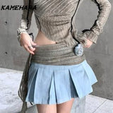 Dodobye Harajuku Style Spicy Girl Design Sense Knitted T-shirt Sexy Off Shoulder Long Sleeve Top High Waisted Skirt 2-piece Set