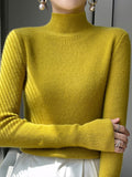 christmas outfit Dodobye Casual Skinny Long Sleeves Solid Color Half Turtleneck Sweater Tops