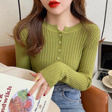 Black Friday Dodobye Autumn Winter Sweater Women Korean Slim Button Solid Knitted Long Sleeve Pullover Fashsion Elegant Bottom Basic Female Jumpers