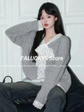 Dodobye Korean Fashion Sweet Lace Knitted Sweater Women Casual Loose Bow Pullover Autumn Winter Y2k Long Sleeve Oversize Clothing New