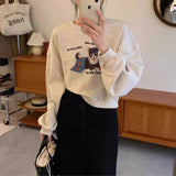 christmas outfit Dodobye American retro gray puppy round neck sweatshirt for women autumn and winter plus velvet loose shoulder crop top women clothing