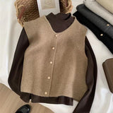 Black Friday Dodobye Causal Knitted Single-Breasted Vests Women Elegant Loose Solid Sleeveless Cardigan Sweater Women Autumn Chic Daily Knitwear