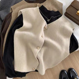 Black Friday Dodobye Causal Knitted Single-Breasted Vests Women Elegant Loose Solid Sleeveless Cardigan Sweater Women Autumn Chic Daily Knitwear