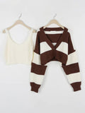 Dodobye-Stripe Splice Short Knit Cardigan