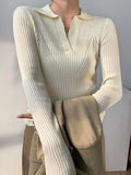 Dodobye-Solid V Neck Ribbed Splice Sweater