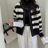 Black Friday Dodobye Autumn Winter Striped Button Sweater Women Korean Elegant O Neck Long Sleeve Cardigan Top Fashion Preppy Warm All Match Knitwear