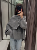 christmas outfit Dodobye 2024 Fashion Grey Scarf Collar Jacket For Women Autumn Elegant Loose Long Sleeve Short Coat New Female Classic Casual Streetwear