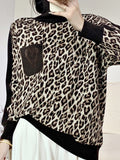 christmas outfit Dodobye Long Sleeves Loose Leopard Split-Joint High Neck Pullovers Sweater Tops