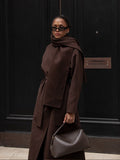 christmas outfit Dodobye 2024 Vintage Brown Scarf Collar Women's Overcoat With Belt Fashion Long Sleeve Pockets Woolen Jacket Lady New Loose Streetwear