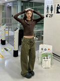 Dodobye Women's Army Green Y2k Jeans Harajuku Denim Trousers Vintage Japanese 2000s Style Baggy Oversize Jean Pants Trashy Clothes 2025