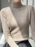 christmas outfit Dodobye Casual Skinny Long Sleeves Solid Color Half Turtleneck Sweater Tops