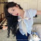 Dodobye Y2k Spicy Girl Short Sleeved Striped Shirt College Style Waist Cinching Jk Uniform Short Fit Skirts Spring Autumn Sets