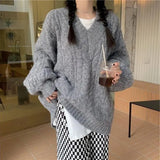 Black Friday Dodobye Lantern Sleeve Knit Sweater Women Korean Solid Twist V-Neck Fall Winter Warm Pullover Fashion Loose Casual Pretty Style Jumpers