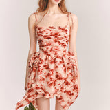 Dodobye Bleeding Rose Pattern Strap Dress