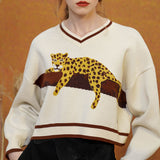 Dodobye A Leopard Knit Sweatshirt That Stays On The Tree