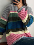 Dodobye-Knit Rainbow Stripe Loose Sweater