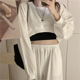 Dodobye Streetwear Women Sexy Solid Cropped Sweatshirts Oversize Loose Harajuku BF Pullovers Spring Korean Chic Casual Y2k Tops