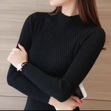 Dodobye 2024 AutumnWomen Mock Neck Ruffles Sweater Long Sleeve Knitted Bottoming Solid Pullovers Stripe Casual Sweater For Women