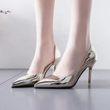 Dodobye Women Pumps High Heels Silver Sexy Patent Leather Sliver Shoes for Women Stilettos Fashion Luxury Wedding Party Shoes Big Size