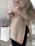 christmas outfit Dodobye Long Sleeves Loose Split-Joint Split-Side Zipper High Neck Sweater Tops