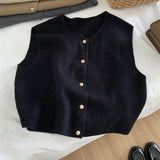 Black Friday Dodobye Elegant Sweater Vest Women Korean Button Solid Casual Basic V-Neck Knitted Tank Fashion Fall Sleeveless Lady Cardigan