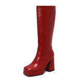 thanksgiving outfit Dodobye Women Knee High Boots Toe Block Heels 10cm Platform 2.5cm Big Size 43 Concise Female Bota