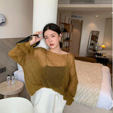 Black Friday Dodobye Women Knitting Pullover Sweater Korean Loose Chic Sexy Hollow Out O Neck Tops Y2K Ladies Spring Long Sleeve Thin Jumper New