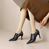 Dodobye 2025  Bare Boots Women High Heels Dress Shoes Double Pearl Booties New Designer Winter Autumn Ankle Boots Zip Pointed Toe Pumps