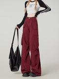 Dodobye Women Wine Red Y2k Cargo Jeans Harajuku Baggy Denim Trouser Vintage Japanese 2000s Style Oversize Jean Pants Trashy Clothes 2025