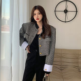 Dodobye Vintage Striped Y2k Jacket Women Streetwear Long Sleeve Casual Tweed Short Suit Coat American Retro Stander Collar Tops New