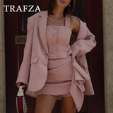 thanksgiving outfit Dodobye 2024 Spring Summer Solid Office Lady Suits Fashion Shrug Single Breasted Blazers+Short Slim Vests+Pleat Mini Short Skirts