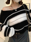 Dodobye-Stripe Splice Short Sweater