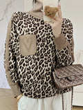 christmas outfit Dodobye Long Sleeves Loose Leopard Split-Joint High Neck Pullovers Sweater Tops