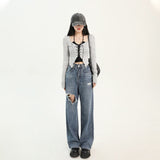 Dodobye Korean Two Piece Suit Suspender Cardigan Women's Autumn Sexy V-neck Slim Y2K Crop Long Sleeve Cross Bandage Knit Tops