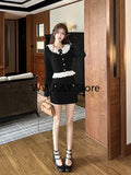 Dodobye 2025 Autumn Vintage Black 2 Piece Set Skirt Casual Sweater Tops + Sexy Bodycon Mini Skirt Korean Fashion Knitted Suit Woman Slim