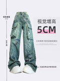 Dodobye Women Blue Graffiti Cargo Jeans Baggy Vintage Korean Cowboy Pants Harajuku Denim Trouser 90s Aesthetic Y2k 2000s Trashy Clothes