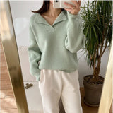 christmas outfit Dodobye South Korea’s new female sweater autumn half-open V-lapel pullover Korean version of long-sleeved wearing loose sweater