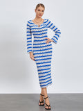 thanksgiving outfit Dodobye Women Sexy Backless Ribbed Maxi Dress Long Sleeve Crewneck Bodycon Crochet Knitted Dress Beach Vacation Long Sweater Dress