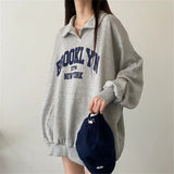 christmas outfit Dodobye Polo Color Letter Print Oversized Sweatshirt